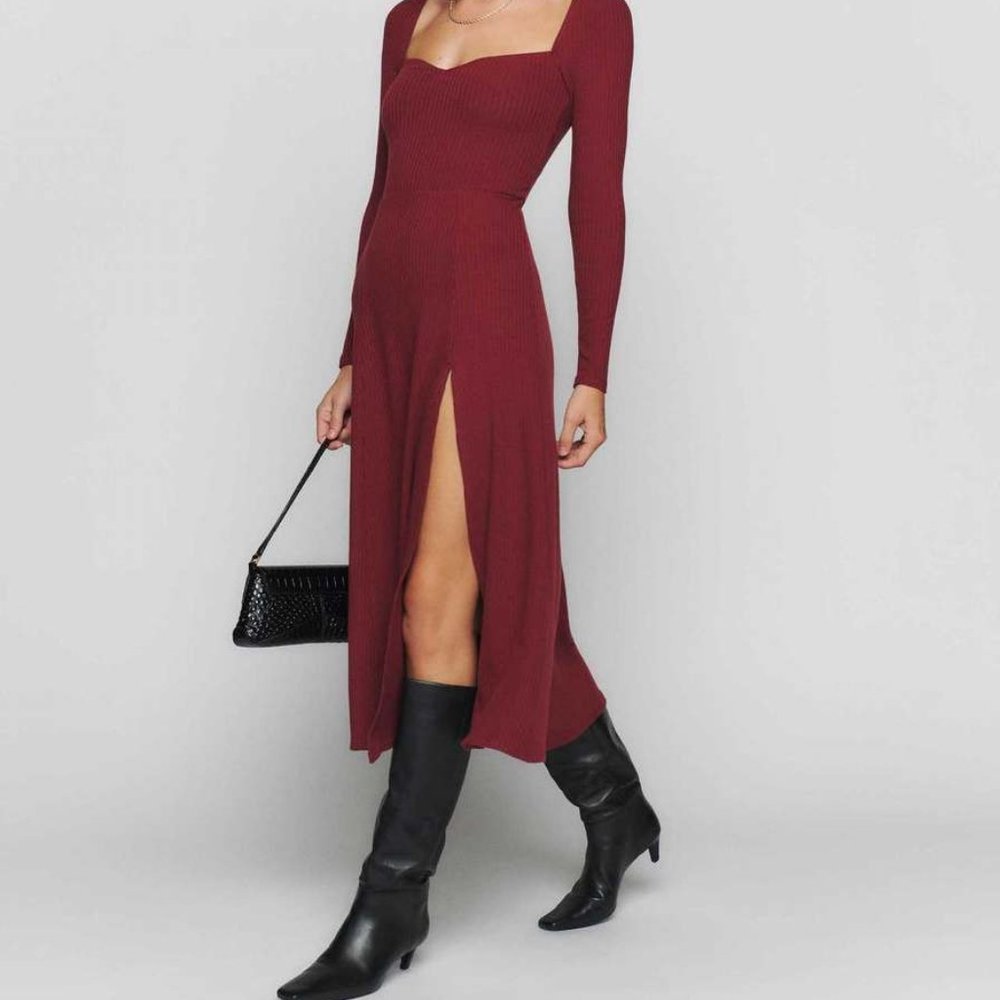 Reformation Banks Knit Dress Burgundy